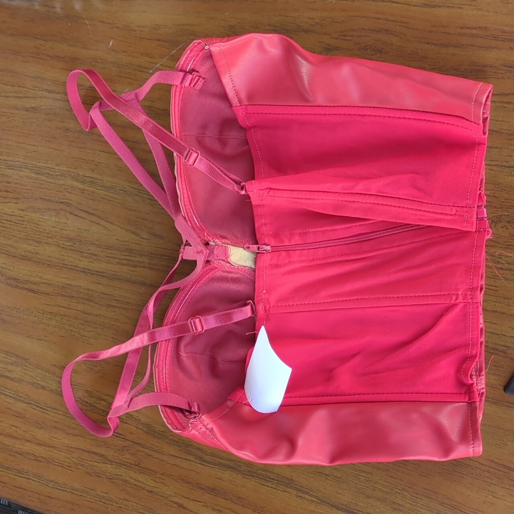 Oppa! faux leather bustier crop top in red, Multi-strap Detailing Size Medium - Picture 5 of 12